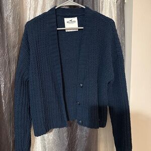 Hollister Navy Blue Cropped Cardigan Medium